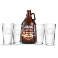 Amber Growler with 4 Pint Glasses