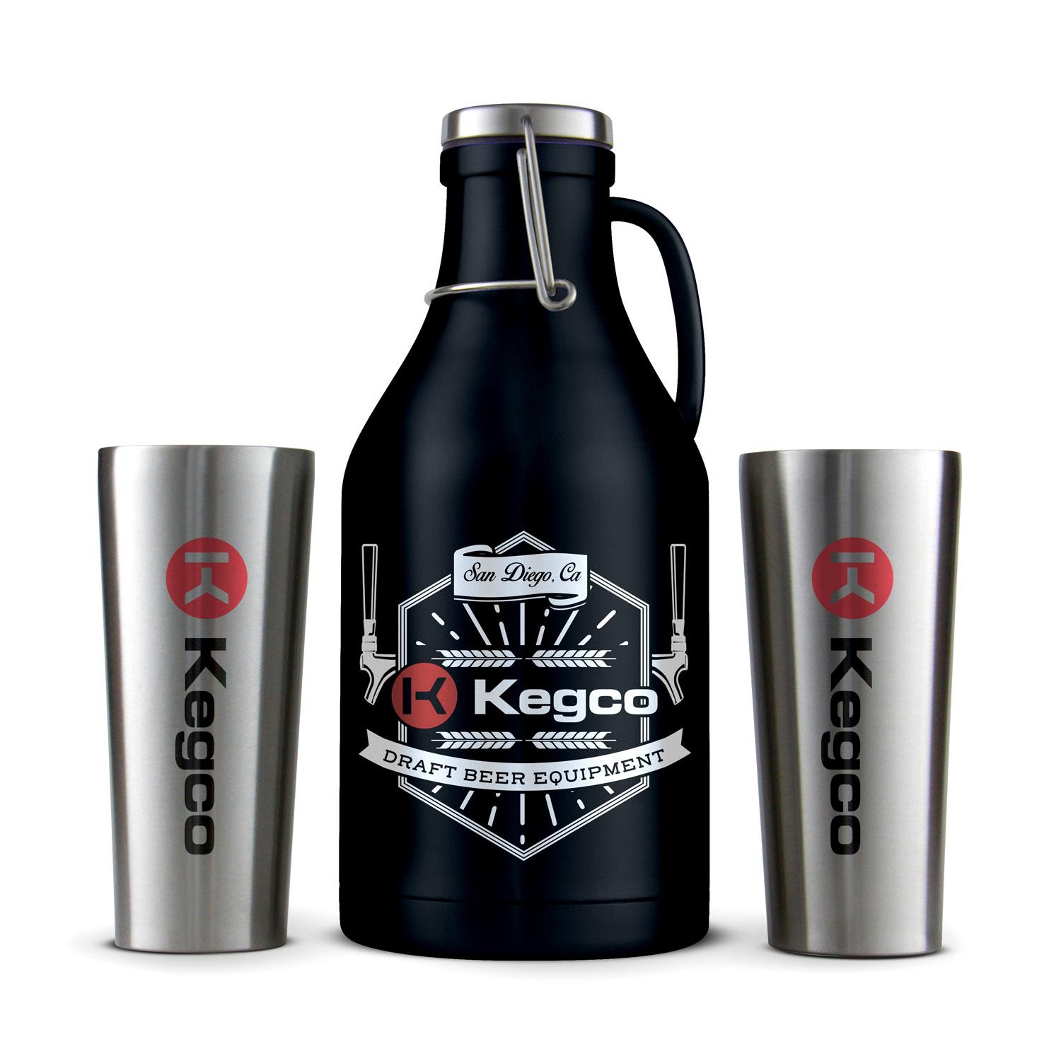 Kegco Black Kegco Logo Growler 64 oz Stainless Steel Kegco Logo Pint