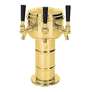 Photo of Polished Brass 3 Faucet Mini Mushroom Draft Beer Tower - 4 Inch Column