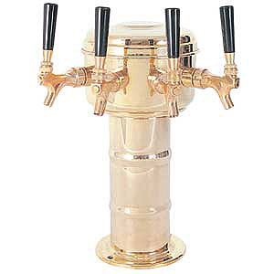 Photo of Polished Brass 4 Faucet Mini-Mushroom Draft Beer Tower - 4 Inch Column