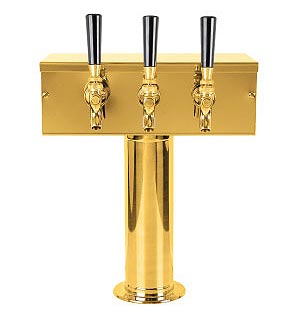 Photo of Brass T-Style 3 Faucet Draft Beer Tower - 3 Inch Column
