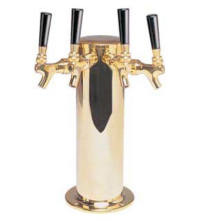 Photo of Polished PVD Brass 4 Faucet Draft Beer Tower - 4 Inch Column