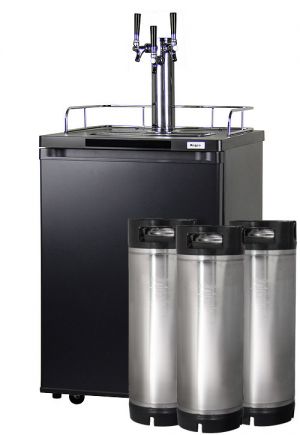 Photo of Kegco Home Brew Triple Faucet Draft Beer Dispenser - Black Cabinet Stainless Steel Door