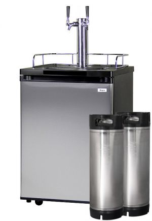 Photo of Kegco Home Brew Dual Tap Faucet Beer Refrigerator - Black Cabinet with Stainless Steel Door