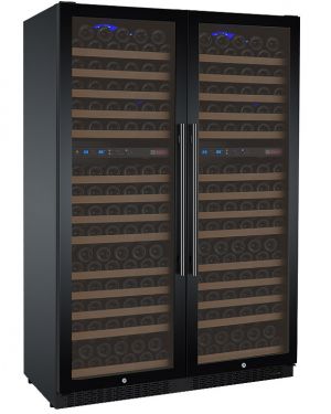 Photo of 47 inch Wide FlexCount Series 344 Bottle Four Zone Black Side-by-Side Wine Refrigerators
