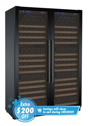 Photo of FlexCount Series 354 Bottle Dual Zone Built-in Side-by-Side Wine Refrigerators with Black Doors