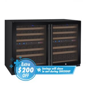 Photo of FlexCount Series 112 Bottle Four Zone Undercounter Side-by-Side Wine Refrigerators with Black Doors