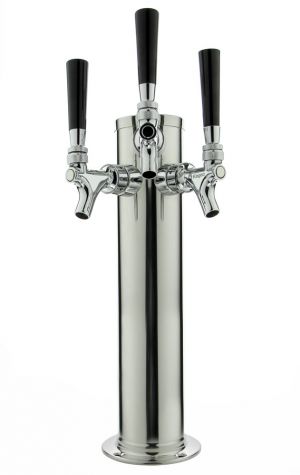 Photo of Kegco Chrome Plated Metal Three Faucet Tower - 14.5 inch Tall, 3 inch Diameter, No Faucets