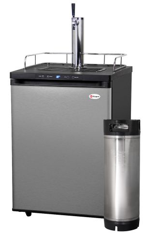 Photo of Kegco HomeBrew Kegerator with 5 Gallon Keg - Black Cabinet with Stainless Steel Door