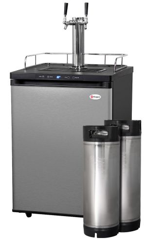 Photo of Kegco Dual Keg Tap Faucet Digital Home Brew Kegerator with 5 Gallon Kegs - Black Cabinet with Stainless Door