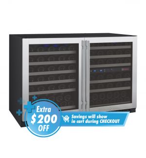 Photo of FlexCount Series 112 Bottle Three Zone Built-in Side-by-Side Wine Refrigerators with Stainless Steel Doors