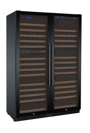 Photo of 47 inch Wide FlexCount Series 349 Bottle Three Zone Black Side-by-Side Wine Refrigerator