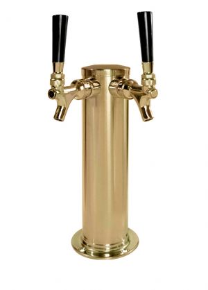 Photo of Polished PVD Brass Dual Faucet Draft Beer Tower - 3 inch Column