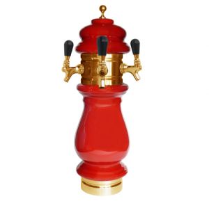 Photo of Silva Ceramic Triple Faucet Draft Beer Tower - Red with Gold Accents
