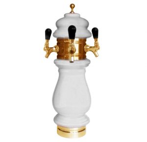 Photo of Silva Ceramic Triple Faucet Draft Beer Tower - White with Gold Accents