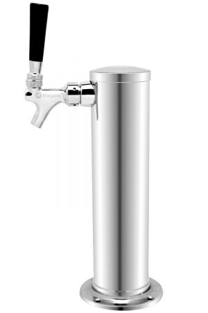 Photo of Kegco Chrome Plated Metal One Faucet Tower - 12 inch Tall, 3 inch Diameter, No Faucets