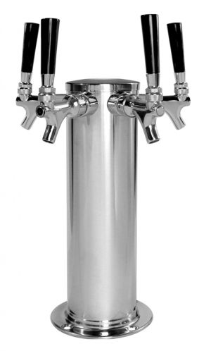 Photo of Polished Stainless Steel 4 Faucet Draft Beer Tower - 4 Inch Column