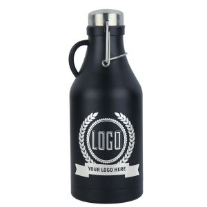 Photo of 24 Flip Top Customizable Beer Growlers - 32 oz Double Wall Stainless Steel with Black Finish