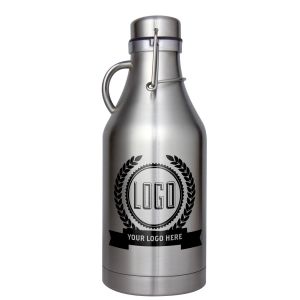 Photo of 24 Flip Top Customizable Beer Growlers - 32 oz Double Wall Stainless Steel With Brushed Finish
