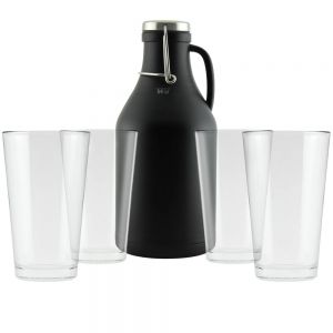 Photo of Black 64-oz. Stainless Steel Beer Growler with 4 16-oz. Pint Glasses