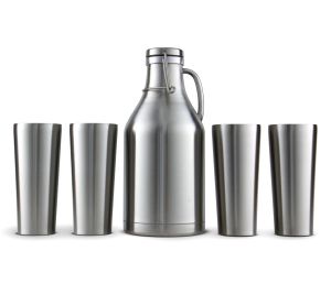 Photo of 64-oz. Stainless Steel Beer Growler with 4 16-oz. Stainless Steel Pint Glasses