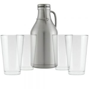 Photo of 64-oz. Stainless Steel Beer Growler with 4 16-oz. Pint Glasses