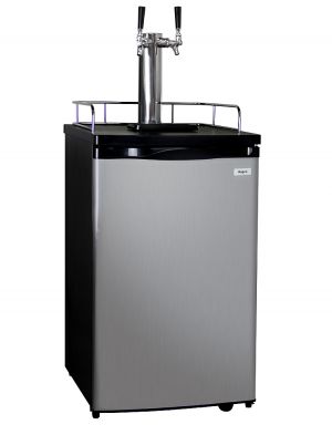 Photo of Kegco Home Brew Dual Tap Kegerator with Black Cabinet and Stainless Steel Door