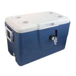 Photo of Xtreme Single Faucet Jockey Box - 52 Qt., One 3/8 inch O.D. 120' SS Coil - Blue - Center-Mounted Faucet with Back Input