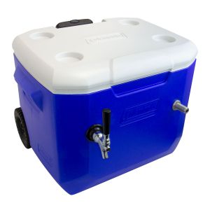 Photo of Single Faucet Rolling Jockey Box - 50 Qt., 3/8 inch OD 120' SS Coil - Blue - Side-Mounted Faucet