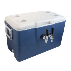 Photo of Xtreme Dual Faucet Jockey Box - 52 Qt., Two 3/8 inch O.D. 120' SS Coils - Blue - Center-Mounted Faucets with Back Input