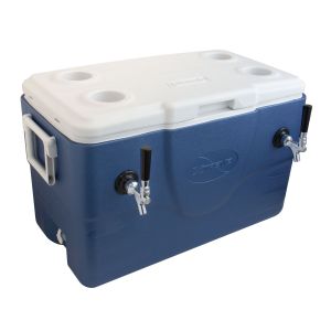 Photo of Xtreme Dual Faucet Jockey Box - 52 Qt., Two 3/8 inch O.D. 120' SS Coils - Blue - Side-Mounted Faucets with Back Input