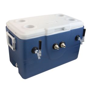 Photo of Xtreme Dual Faucet Jockey Box - 52 Qt., Two 3/8 inch O.D. 120' SS Coils - Blue - Side-Mounted Faucets with Front Input