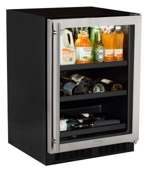 Photo of 24 inch Beverage Center with Two Convertible Shelves - Overlay Panel Ready Frame Reversible Glass Door