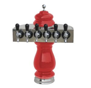 Photo of Silva Ceramic Six Faucet Draft Beer Tower - Red with Chrome Accents