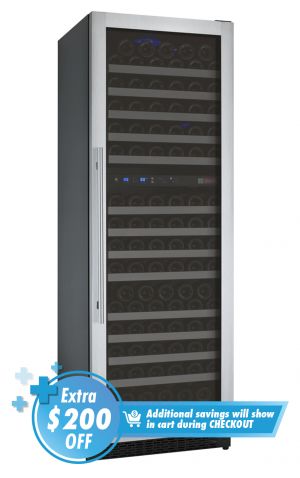 Photo of FlexCount Series 172 Bottle Dual Zone Built-in Wine Cooler Refrigerator with Stainless Steel Door - Right Hinge