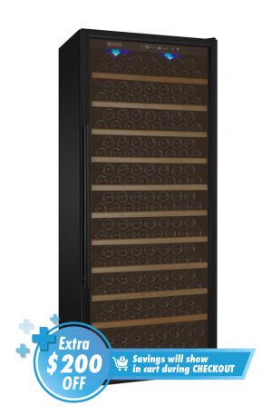 Photo of Vite Series 277 Bottle Single Zone Freestanding Large Capacity Wine Refrigerator with Black Door - Right Hinge