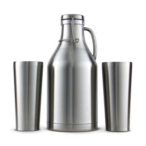 Photo of 64-oz. Stainless Steel Beer Growler with 2 16-oz. Stainless Steel Pint Glasses