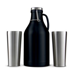 Photo of 64-oz. Black Beer Growler with 2 16-oz. Stainless Steel Pint Glasses