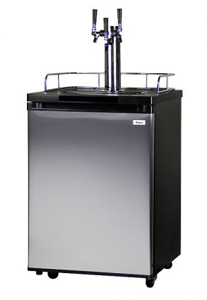 Photo of Kegco Three Tap Faucet Home Brew Kegerator - Black Cabinet with Stainless Steel Door