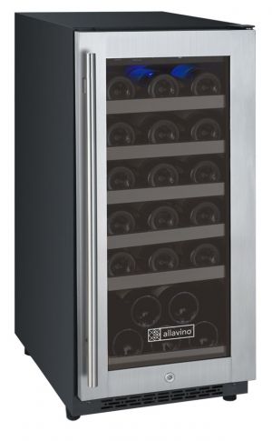 Photo of 15 inch Wide FlexCount Series 30 Bottle Single Zone Stainless Steel Right Hinge Wine Refrigerator